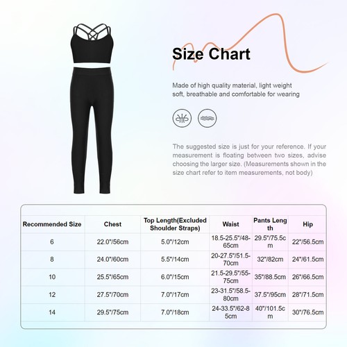 Kids Girls Tracksuit Running Crop Tops With Pants Athletic Swimsuit Gym Surf - Picture 9 of 22