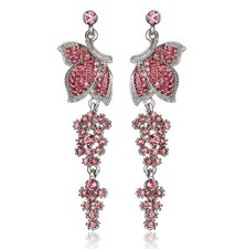 Butterfly Pink Austrian Crystal Rhinestone Chandelier Dangle Earring Prom E104p