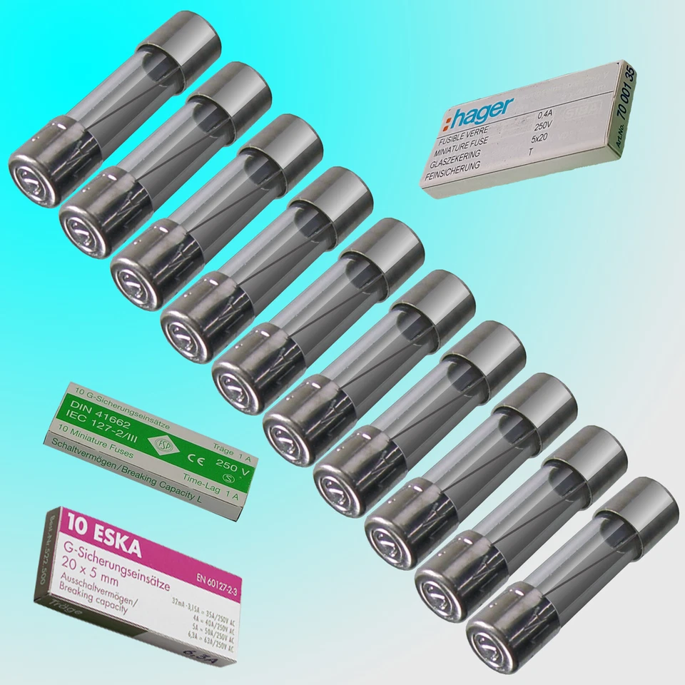 MARKENLOS Feinsicherungen 10er Pack Feinsicherung 5x20 6,3x32 Glas Eska Hager Püschel