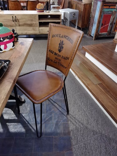 SEDIA PELLE DESIGN VINTAGE INDUSTRIALE SHABBY CHIC ETNICO FERRO LEGNO CASA  LO | eBay