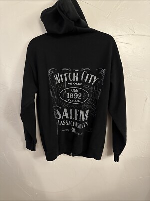 Black Witch City Salem Logo Full Zip Hoodie Size Medium Jack