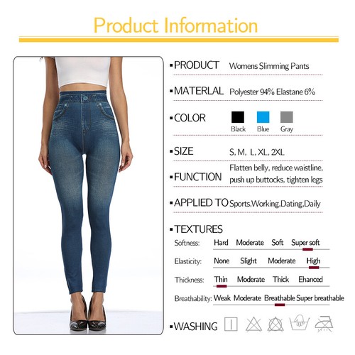 Ladies Winter Faux Denim Thick Thermal Skinny Jeggings Pants Denim Leggings - 第 4/16 張圖片