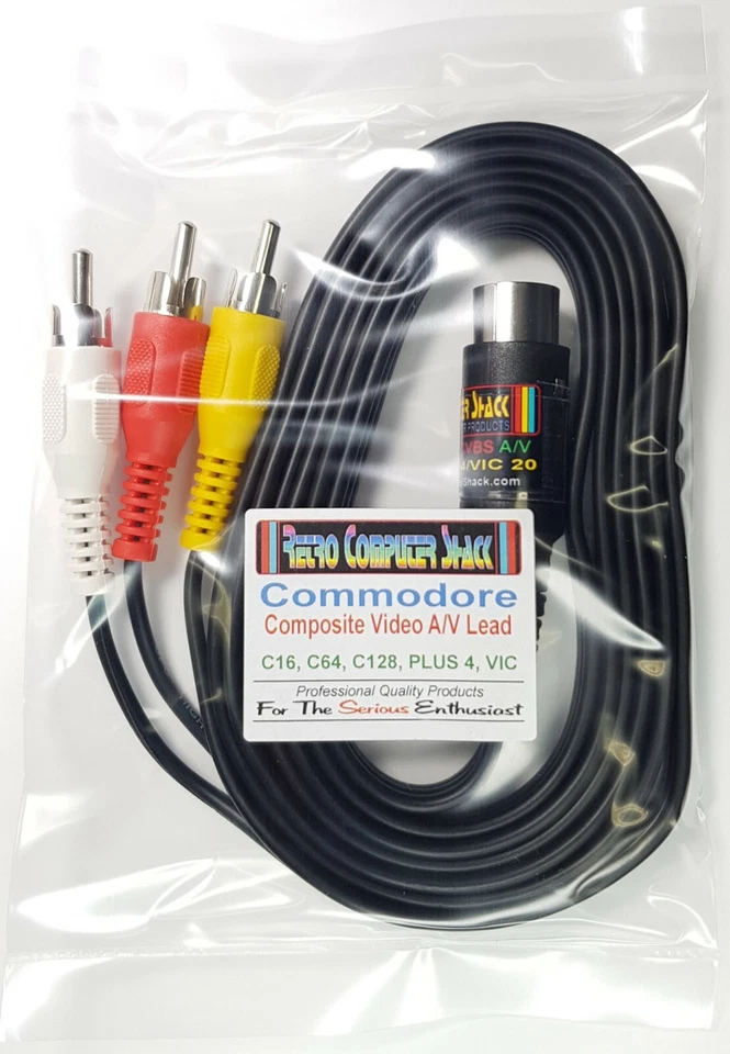 Commodore C64, C128, VIC 20, Video TV Lead RCA A/V Cable High Quality OFC Cable - Image 2 of 2