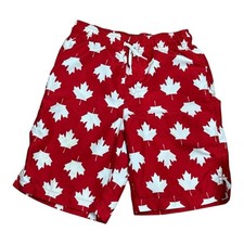 Childrens Place Sport Swim Shorts Boys Large 10/12 Red Maple Leaf Canada Print
