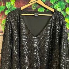 City Chic Long Sleeve Black Sequin Midi Dress 2XL XXL NYE Formal Holiday Black