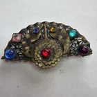 Vintage Miriam Haskell Russian Gold Multi-Color Glass Filigree Fan Brooch A24