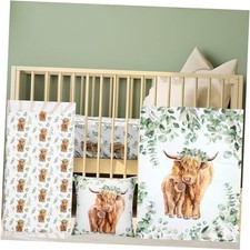 Baby Crib Bedding Set 3 Pcs Crib Set Baby Blanket, Fitted Sheet, Highland Cow