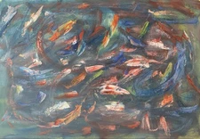 Original Abstract Flow Painting Colorful Modern Art 19x14" OOAK