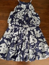 Eliza J  Women 18 Navy White Floral Halter Neckline Flowing Silhouette Dress