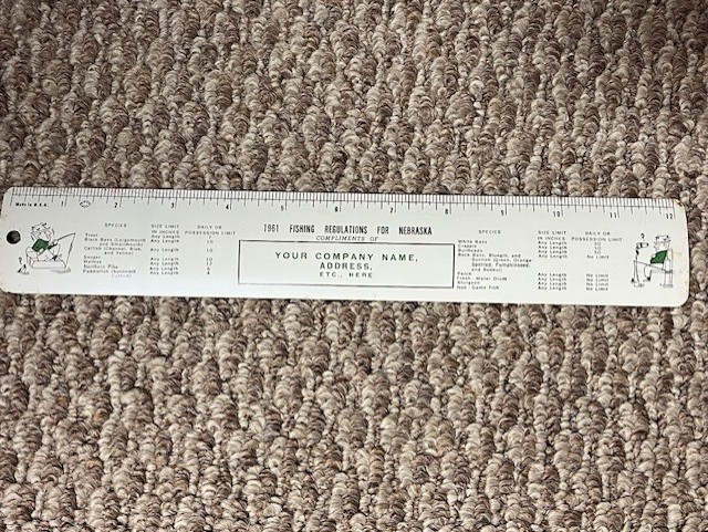 VTG Nebraska 1961 Fishing Regulations Metal Ruler