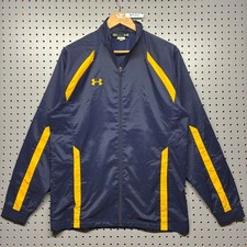 Under Armour Mens Windbreaker Jacket Navy Yellow Zip Up Mock Neck Small