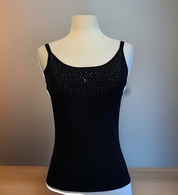Vertigo Paris Black Rhinestone Knit Cami Tank Top Size M Sparkle Stretchy