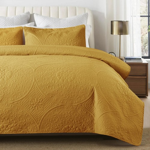 3 Piece Embossed Quilted Bedspread Set Twin Queen King Size Coverlet Bed Throws - Picture 58 of 207