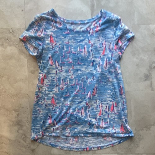 Lilly Pulitzer Women’s XS Blue Pink White Sailboat Nautical Cotton Tee