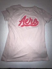 Vintage aeropostale classic T-shirt Women’s XL Pink embroidered fuzzy Aero logo