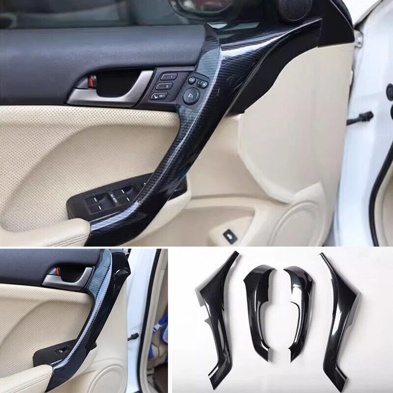 4pc For Acura TSX 2009-2014 Carbon Fiber Grain Interior Door Armrest Panel Cover - Image 2 of 4