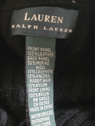 Lauren Ralph Lauren Chaleco Negro Cuero Lana Merino Cachemira Angora 1X NUEVO - Imagen 5 de 5
