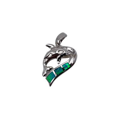 Opal Ocean Dolphin Pendant 925 Silver Green Opal Inlay Charm Free Shipping