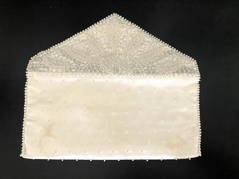 1940's Bon Soir White Beaded Envelope Clutch Evening Bag with Italian Beads - Image 4 of 4