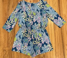 Lilly Pulitzer Sasha Romper Girls Sz 8 -10 Macaw Blue Ruffle Tall Me About It