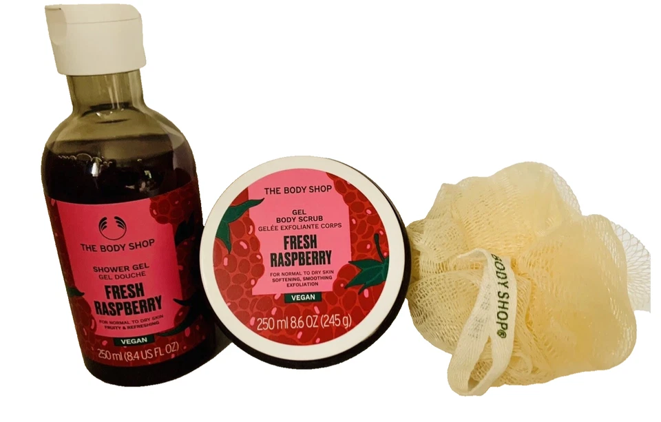 The Body Shop Fresh Raspberry Gift Set Shower Gel Wash Scrub Limited Edition New - Image 4 of 4