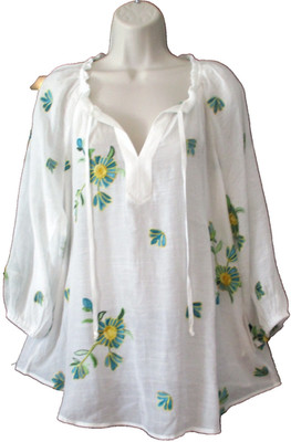 NWT Figueroa & Flower White Floral Embroidered Boho Blouse Top Plus sz 1X 2X