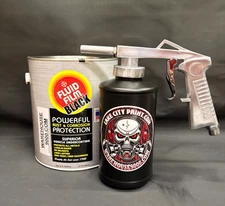 Gallon Fluid Film Black, Standard Undercoating Gun, and 1 Black Quart Bottle
