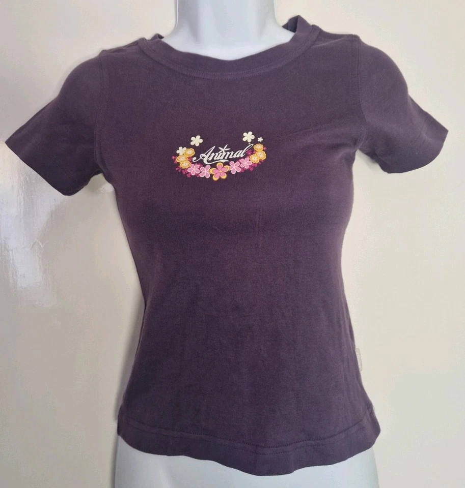Animal Brand Purple Logo T-shirt Size XS approx. UK 6 Excellent Condition Y2K - Image 2 of 4