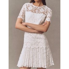 Milly Nikoletta Mixed Laces Pleated Combo Mini Dress Bridal White Size 6 New