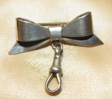 Antike viktorianische Sterlingsilber Schleife Brosche Hund Verschluss Anhänger Anhänger Taschenuhr