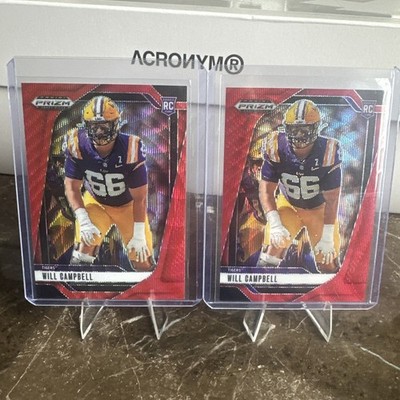 TWO 2025 Prizm Draft Picks Will Campbell RC #54 Red Wave Prizm LSU Tigers
