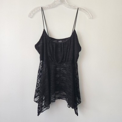 Just Polly Babydoll Lace Camisole Top Women's XL Black Coquette Fairy Whimsigoth