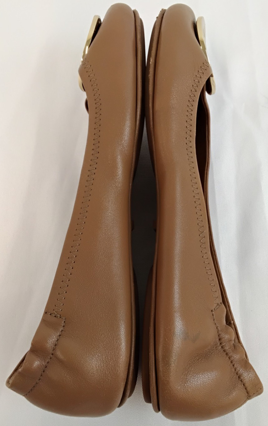 Tory Burch Reva Ballet Flats Women's 7 Brown Leather w/ Gold Elastic Back #Z5060 thumbnail 7