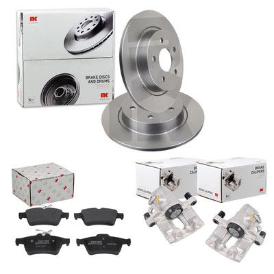 NK BREMSSCHEIBEN + BELÄGE + BREMSSÄTTEL HINTEN passend für FORD FOCUS 2 + C-MAX