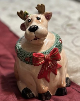 Vintage Fitz And Floyd Ceramic Reindeer Cookie Jar Christmas Decor