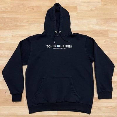 Tommy Hilfiger Kapuzen-Sweatshirt Pulli Gr L Schwarz mit Stickerei Herren Hoodie