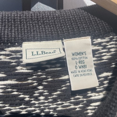 L.L. BEAN Vintage 90s Fair Isle Nordic Snowflake Cotton Chunky Knit Cardigan - Picture 5 of 9