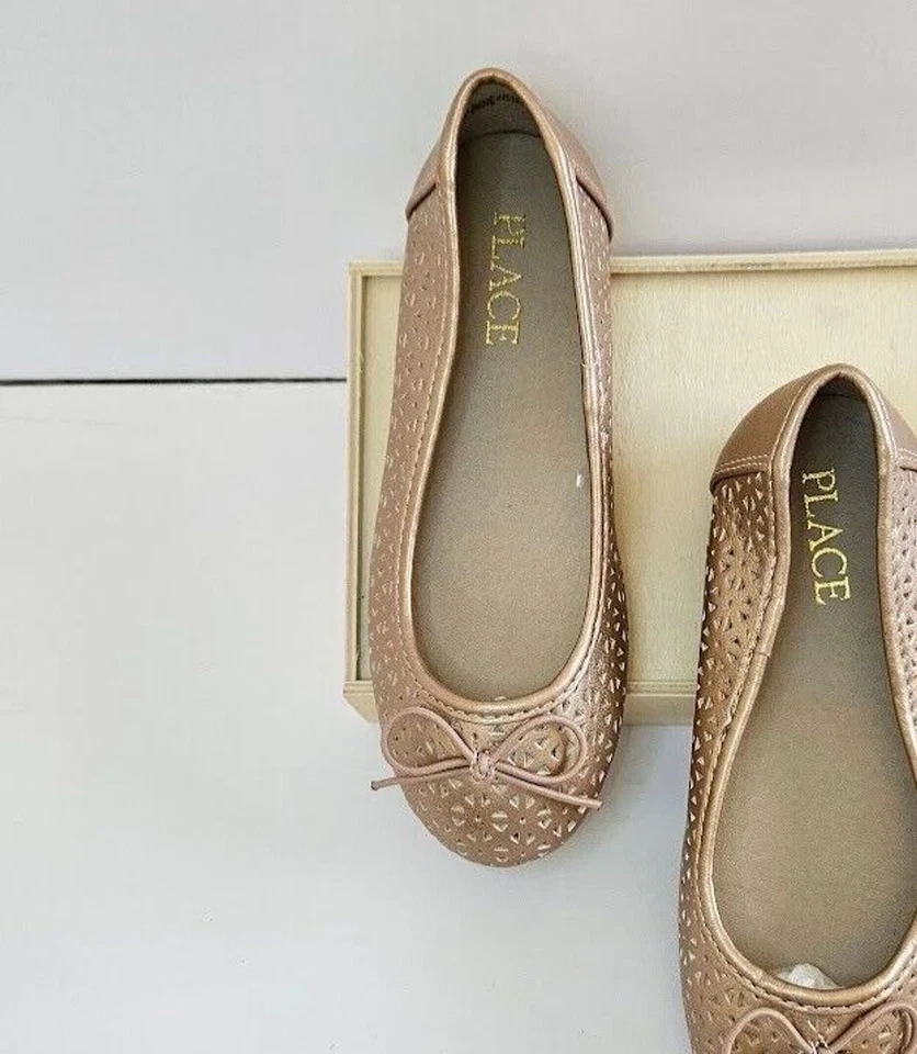 The Childrens Place Girls Flat Ballet Slip With Bow Bronze Shoe Size 12 - Image 2 of 4