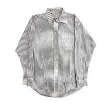 Burberry London Mens Large Striped Button Down Shirt White Navy Blue Long Sleeve