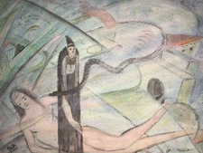 Harry Knox Smith–1930s–Mixed Medium Painting–Serpent of the East–New York Artist