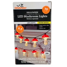 Way to Celebrate Halloween Mushroom Lights LED 10 Count 6.5 Feet Long Battery