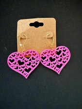 earrings pink heart dangle