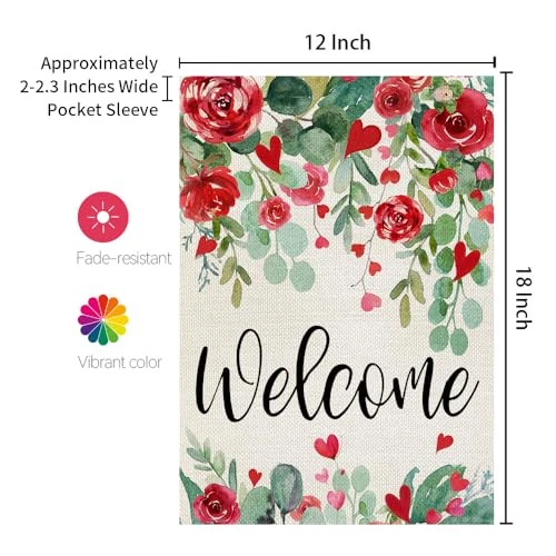 Valentines Day Floral Garden Flag 12x18 Inch Double Sided for Outside Welcome - Picture 7 of 7