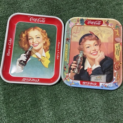 2 Vintage 1950's Coca-Cola Metal Trays Have A Coke