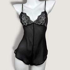 Vintage 1999 Victorias Secret Silk Lace Teddy Bodysuit Size M Black Boudoir