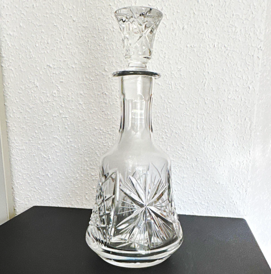 Glas-Dekanter transparent mit Stöpsel, geschliffenes Sternmuster - Bild 1 von 1