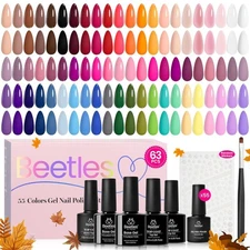 55 Colors Gel Polish Kit with 5 Bottles of Base Glossy Matte Top Coat UV LED Soa