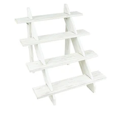 Whitewashed 21" Ladder 4 Tier Wooden Cupcake Holder Dessert Display Stand Party