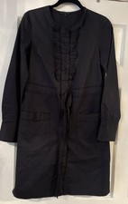 Elie Tahari Black 100% Cotton Shirt Dress Button Ruffle Detail Tie Waste Sz 4