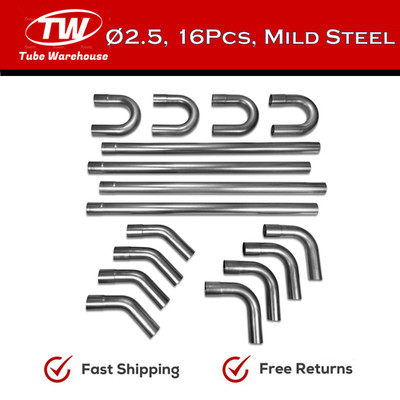 16Pcs 2.5''OD DIY Custom Exhaust Tube Mandrel Bend Pipe Mild Steel Universal Kit